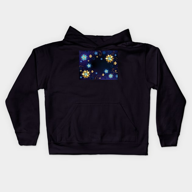 Blue Background with Flowers Kids Hoodie by Blackmoon9